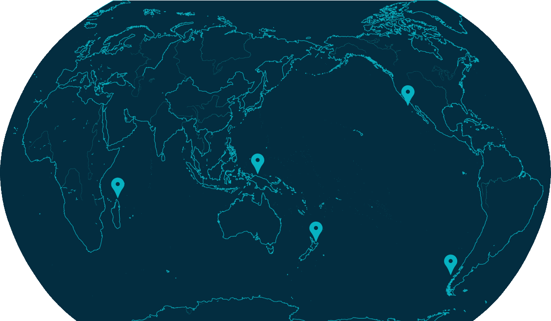 Map of the world showing dive sites